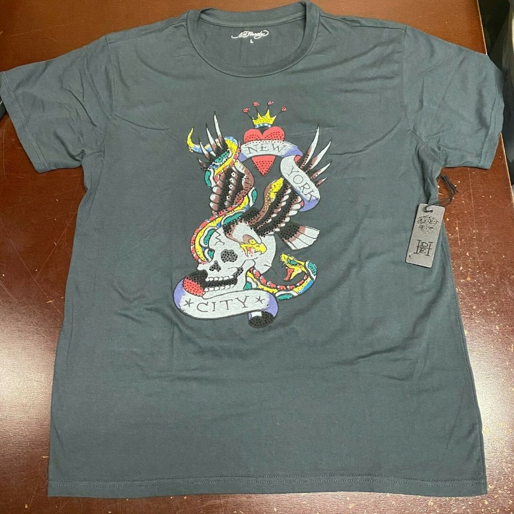 Ed Hardy Mens Printed New York Pullover T Shirt
